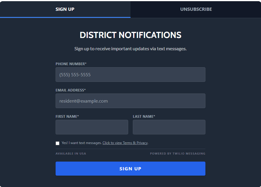 SMS Alerts Sign-Up